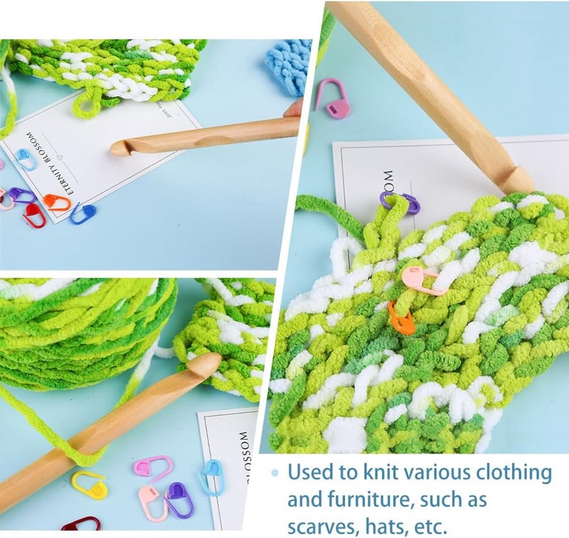 Dercuy Wooden Crochet Hooks, 15mm Wooden Handle Crochet Hook Bamboo Knitting Crochet Needles with 10 pcs Knitting Stitch Markers for Handcraft Crocheting - Image 5